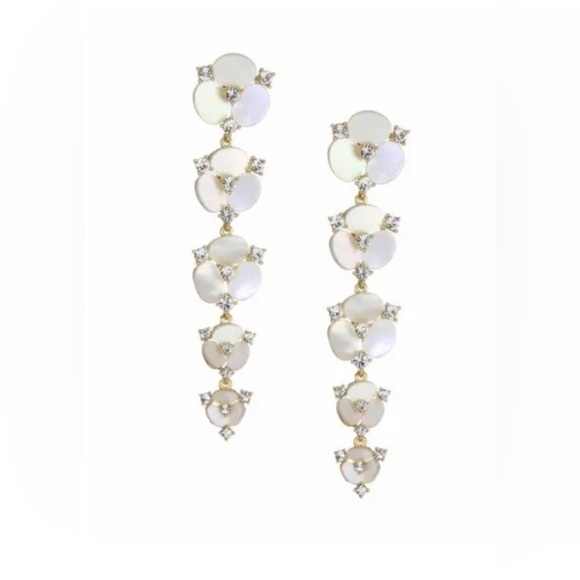 Kate Spade Disco Pansy Dangling Statement Earrings mother of pearl NWOT